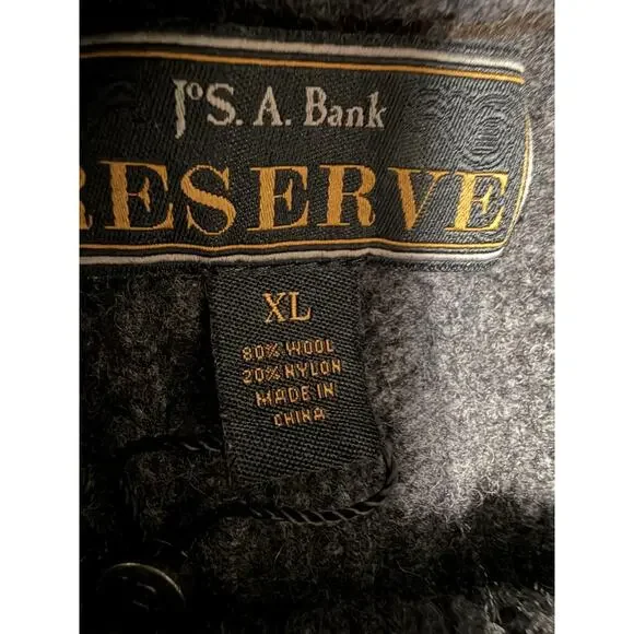 Jos A Bank Reserve Sweater Mens XL Gray Wool Button Front Elbow Patch Cardigan